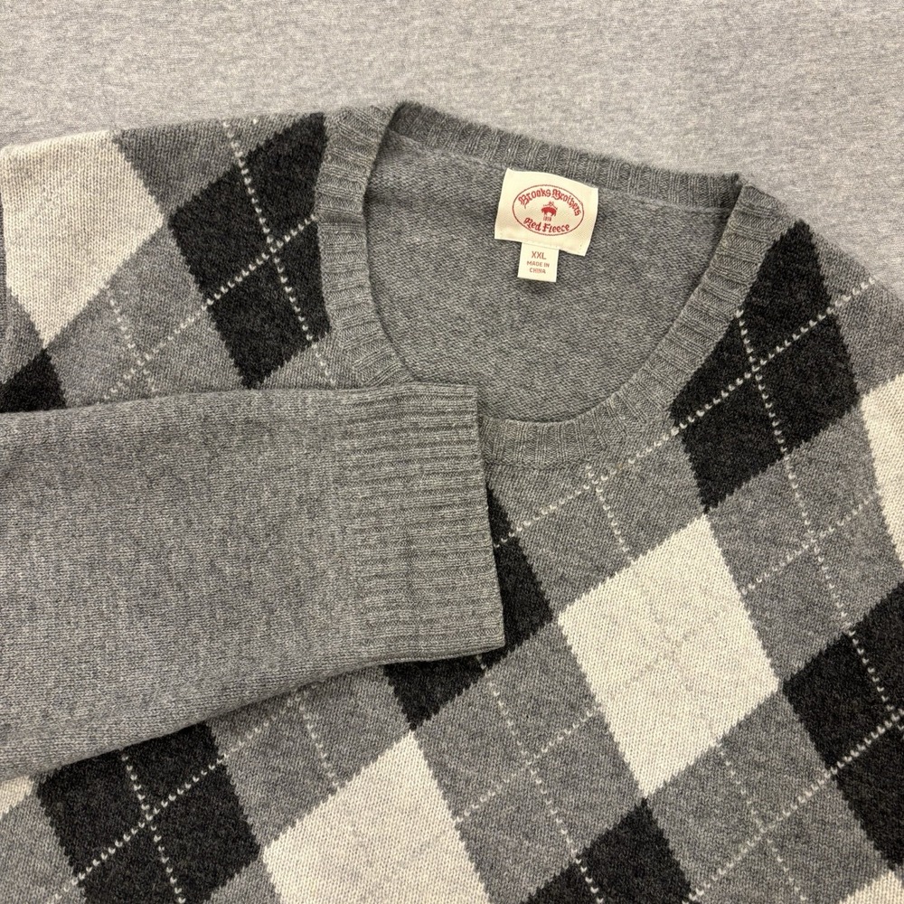 Brooks Brothers Red Fleece Lambswool Argyle Crewneck Sweater Men's Size XXL Gray